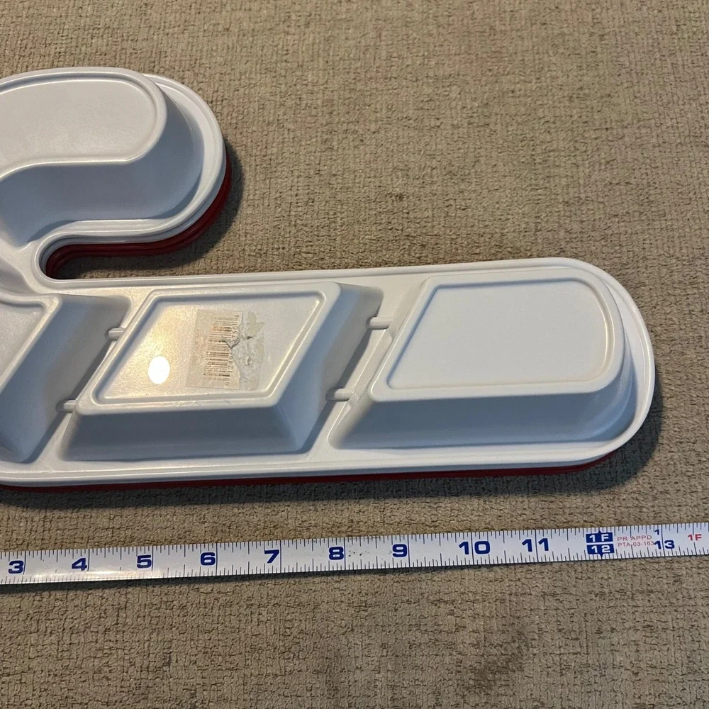 Set of 4 Christmas Candy Cane Serving Trays Red White Holiday Snack Platters
